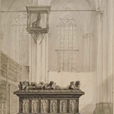 Graftombe Karel van Gelre in de Eusebiuskerk Arnhem. Tekening uit 1825 © Gelders Archief, PD 