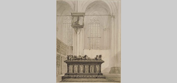 Graftombe Karel van Gelre in de Eusebiuskerk Arnhem. Tekening uit 1825