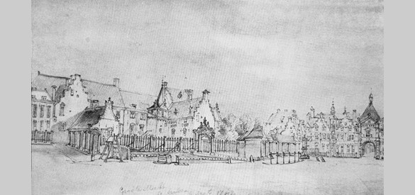Prinsenhof, de gewestelijke residentie op tekening van Jan de Beijer (1742)