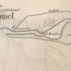 Uitsnede van een rivierkaart van omstreeks 1830, met het wiel, de nieuwe dijk erachter en daar weer achter de kwelkade. Rivierkaarten geven honderden wielen aan met steeds het jaartal van de bijbehorende dijkdoorbraak, voor zover bekend. © Rivierkaarten, 1e druk, serie 1, 1830-1832