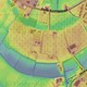 Hoogtebeeld van binnendijkse geulpatronen van voor de bedijking ten westen van Weurt. De laaggelegen zuidelijke geul bestaat uit nat bos en grasland, dat beter bestand is tegen natte omstandigheden dan akkers en boomgaarden. © Jan Neefjes, Overland. Actueel Hoogtebestand Nederland. 