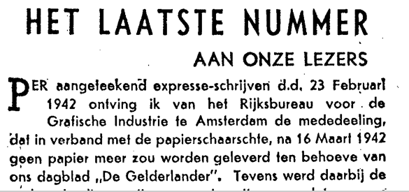 De Gelderlander, 14 maart 1942, via Regionaal Archief Nijmegen