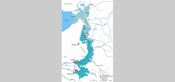 Kaart van de waterlinie langs de IJssel