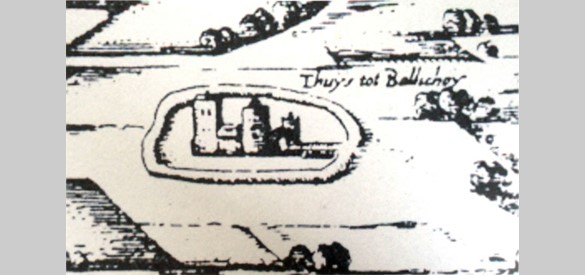 Detail kaart met tekening Huis tot Balgoy in 1587