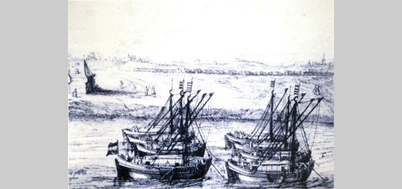 Oorlogsschepen op de Maas rond 1600