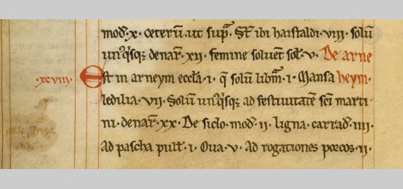 Prümer Urbar van 893 n.Chr. in een handgeschreven kopie uit 1222 met de vermelding van 'arneym'