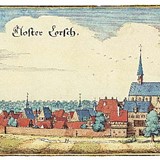 De abdij Lorsch ten noorden van Mannheim © Tekening door Mattheus Merian de Oude, circa 1615 (PD)