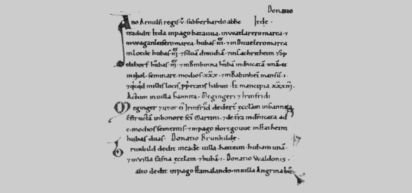 Oudste vermelding van Hatheim in de codex Laureshamensis, rond het jaar 800