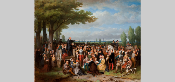 'Hagepreek buiten Utrecht', schilderij van Bastiaan de Poorter (1860)