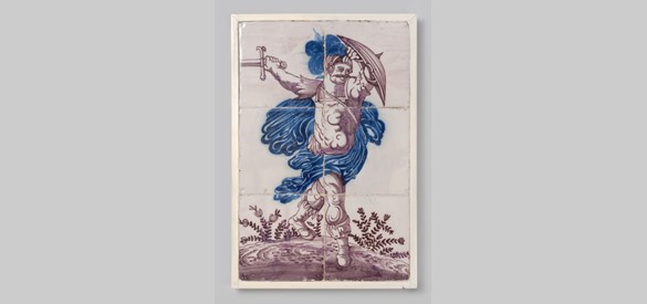 Zes tegels in een tableau van 3 x 2 anoniem, Nederland, 18e eeuw