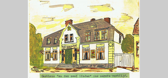 Tekening van Gasthaus uit het plakboek van Johan Hartgers