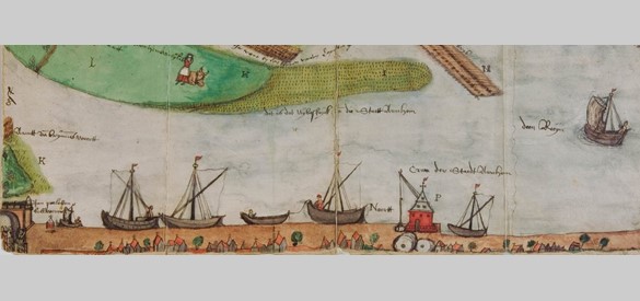 Detail van een kaart, met de handelskraan aan de Rijn, ca. 1574