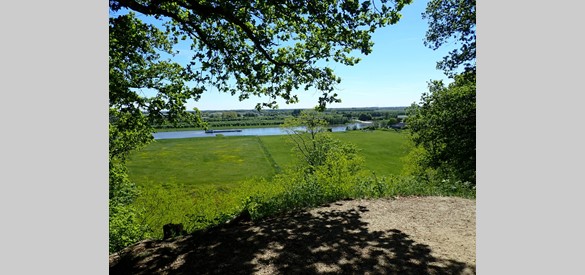 Fraai uitzicht over de Nederrijn en de Betuwe vanaf plateau Arboretum Belmonte