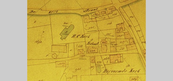 Ligging van de H. Lambertuskerk op een kaart uit 1830.