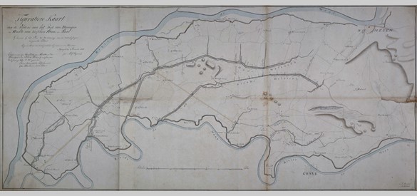 Kaart met de weteringen in Maas en Waal uit 1818
