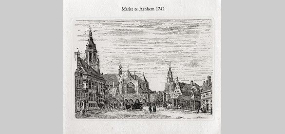 Markt te Arnhem 1742 door N.N. naar Jan de Beijer