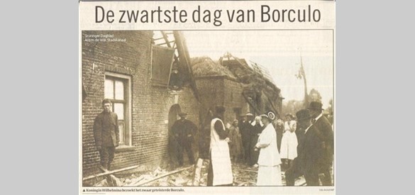 Verslag in het Groninger Dagblad over het bezoek van Koningin Wilhelmina aan Borculo
