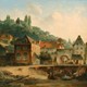 Zicht op de Waalkade met de Veerpoort in1853 door Peter Martinus Post © Museum Het Valkhof