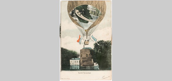 Prentbriefkaart met kasteel Rosendael en luchtballon, circa 1920.