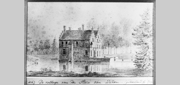 Foto van tekening uit 1826 van Huis Vosbergen in het gemeentehuis Heerde