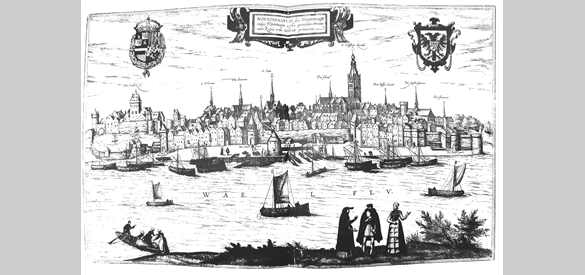 Panorama uitzicht op Nijmegen, Nederland ca. 1541