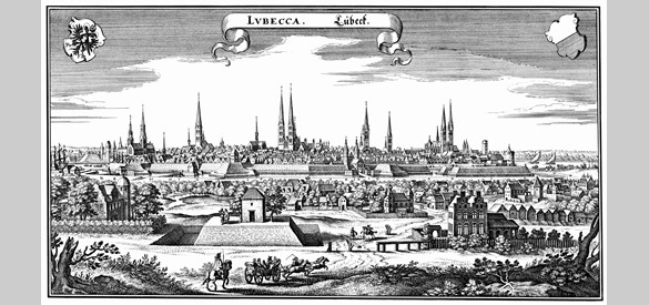 Gezicht op de stad Lübeck in 1641