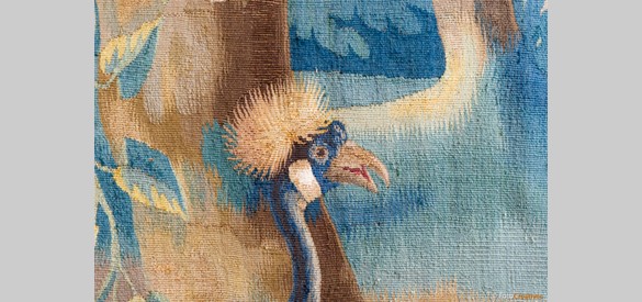 Kraanvogel, detail van een van de wandtapijten in de oude eetkamer van kasteel Biljoen. Bron: Geldersch Landschap en Kasteelen, foto: Frank Peters