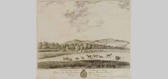 Gezicht op de Chinese tempel en op de landerijen van Biljoen, ets door Christian Henning, circa 1791. Bron: Gelders Archief, Arnhem