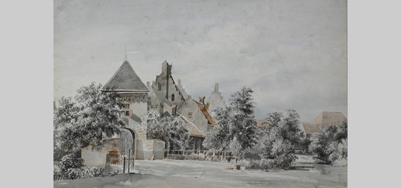 De Slotpoort te Culemborg, geschilderd door L.J. Hansen, 1842.