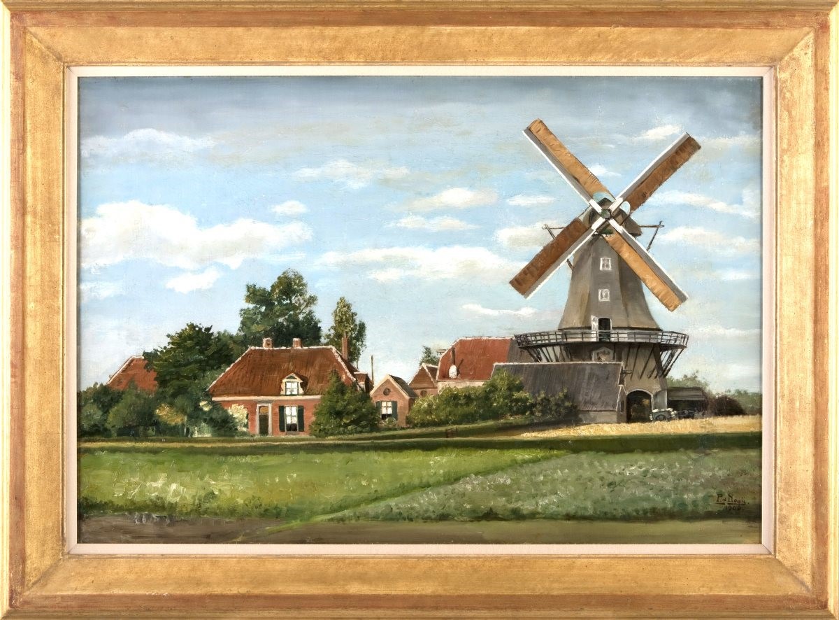 Schilderij, Concordia molen met molenaarshuis aan de Molenstraat te Ede, Schilderijen, Pieter de Nooy, 1906. Collectie Historisch Museum Ede