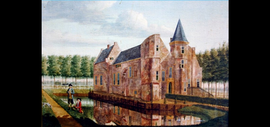 Schilderij van het huis, slot of kasteel Kernhem Ede, zoals het eruitzag voordat het huidige classicistische huis in 1803 werd gebouwd, Isaak Ouwater, 1784. Collectie Historisch Museum Ede