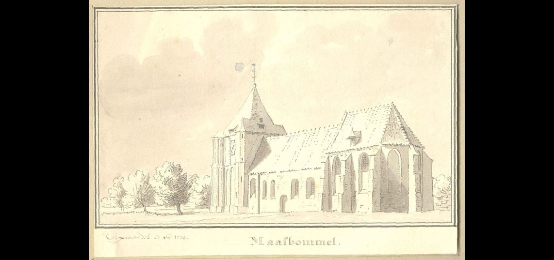 Kerk van Maasbommel door C.Pronk, 1732. Bron: RKD