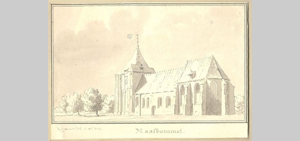 Kerk van Maasbommel door C.Pronk, 1732. Bron: RKD