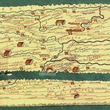 Deel van de Peutinger kaart met de Romeinse wegen in België, Nederland, Frankrijk en Duitsland. Tabula Peutingeriana. Bron: Wikimedia