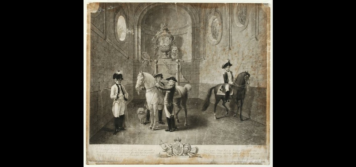 Prins Willem Frederik en Prins Willem George Frederik in de manage van de Valkhofburcht, 1788