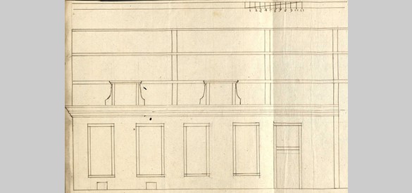 Schetsje van het schoolhuis in Buren, 1769. Collectie Regionaal Archief Rivierenland, Tiel