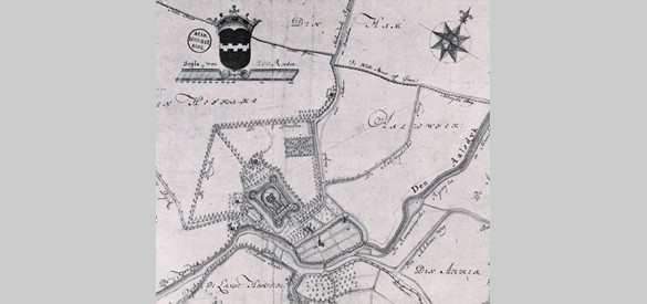 Detail grondmeting van stad en kasteel Buren, ca. 1800. Collectie Regionaal Archief Rivierenland, Tiel