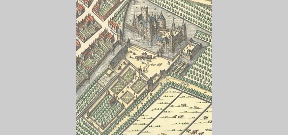 Kasteel van Culemborg rond 1650 op stadsplattegrond van Blaeu