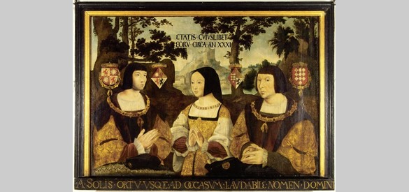 Elisabeth van Culemborg met Jan van Luxemburg en Antoine de Lalaing. Onbekende schilder, 16e eeuw.