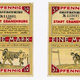 Het noodgeld van Kranenburg uit 1921 is gedrukt met afbeeldingen van smokkelaars en smokkelhandel. Collectie G.G.Driessen.