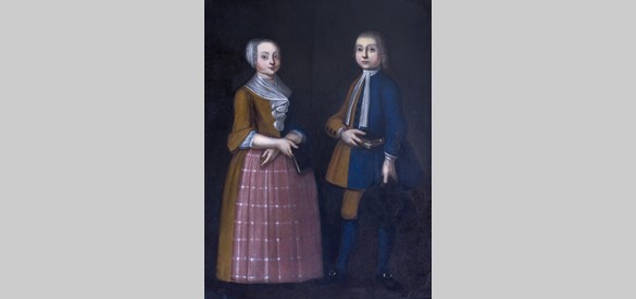 Het schilderij met de eerste twee weeskinderen (foto Gerrit van de Veen, Nijkerk)