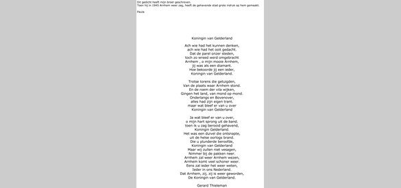 Koningin van Gelderland, gedicht Gerard