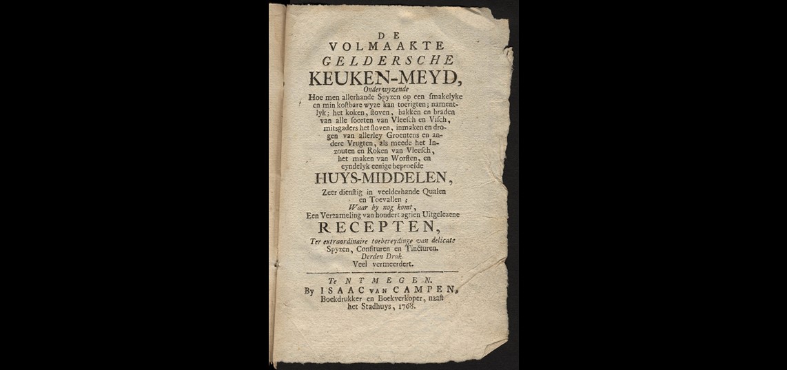 De Geldersche keukenmeid. - Nijmegen: Isaac van Campen, 1768. Signatuur 2206 C 23. (Bron: Koninklijke Bibliotheek) 