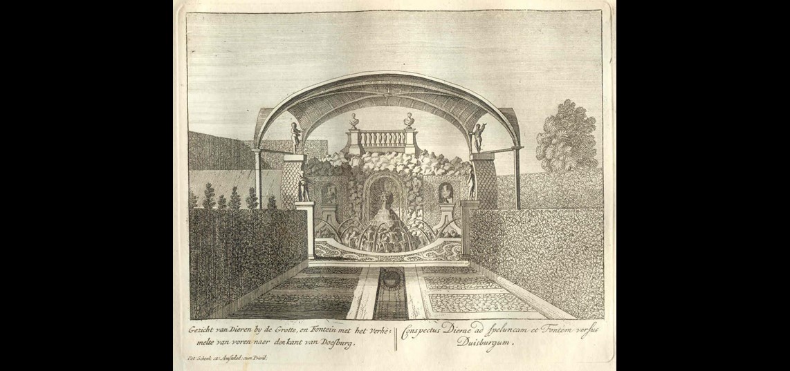 De Herculesgrot (en al zijn tuinen) is een antwoord van Willem III op het machtsvertoon van Lodewijk XIV in Versailles. Bron: Huisarchief Twickel
