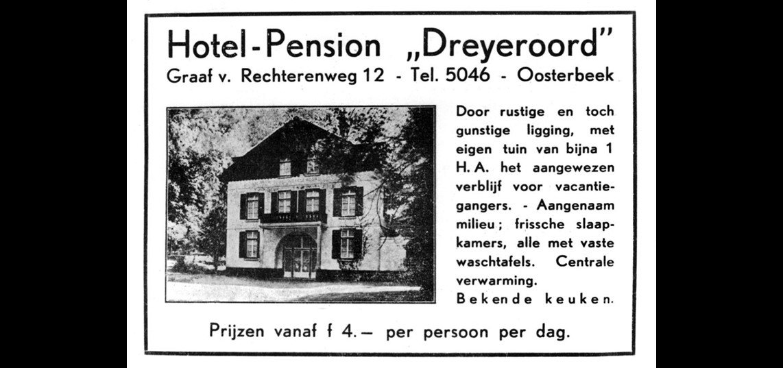 Advertentie van het hotel in een plaatselijk nieuwsblad uit de jaren '20 van de vorige eeuw