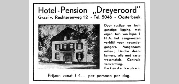 Advertentie van het hotel in een plaatselijk nieuwsblad uit de jaren '20 van de vorige eeuw
