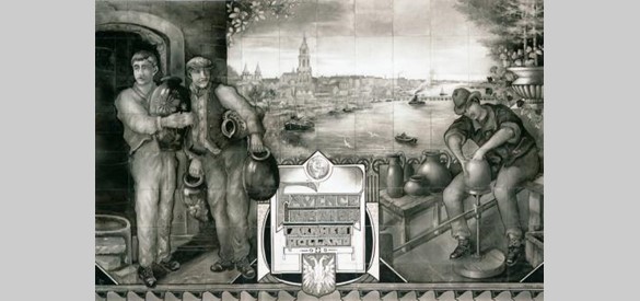 Jubileumtableau bij het 25-jarig bestaan van de Arnhemsche Fayencefabriek (Bron: CollectieGelderland, Museum Arnhem)