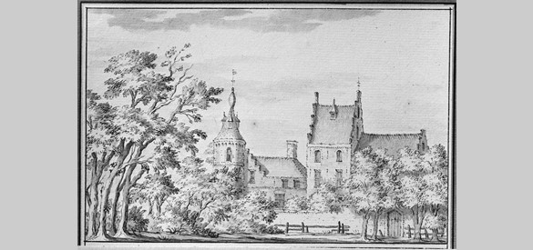 Voorburcht van het kasteel en Spijker te Brakel naar een tekening (1630) van J.S. (Bron: RCE)